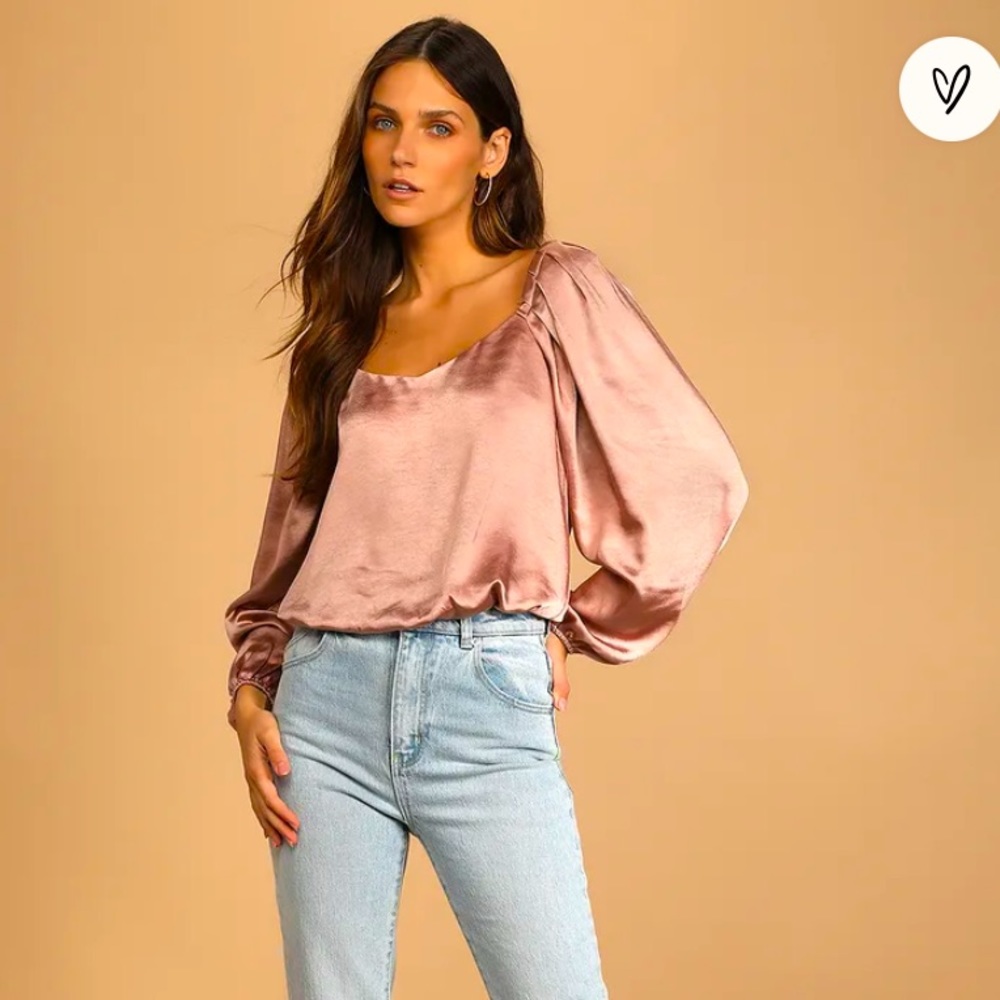 Lulu's Dusty Rose Satin Balloon Sleeve Blouse